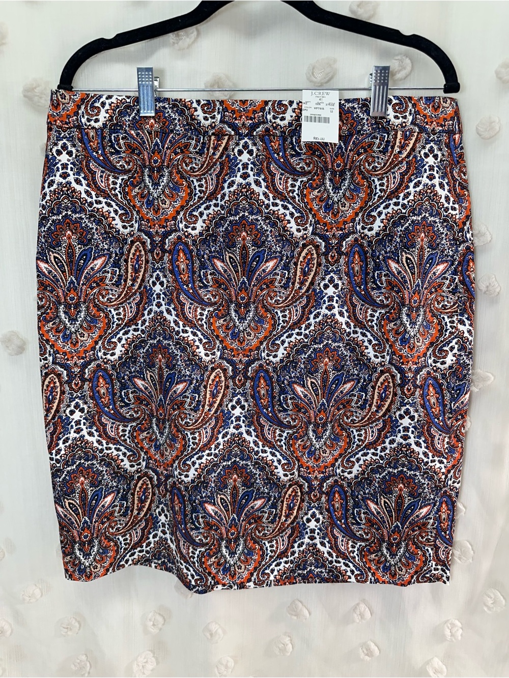 NWT J. Crew Women’s Blue, Orange & White Paisley Pencil Skirt Size 12
